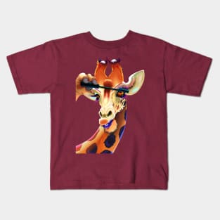 giraffe applying mascara eyelashes Kids T-Shirt